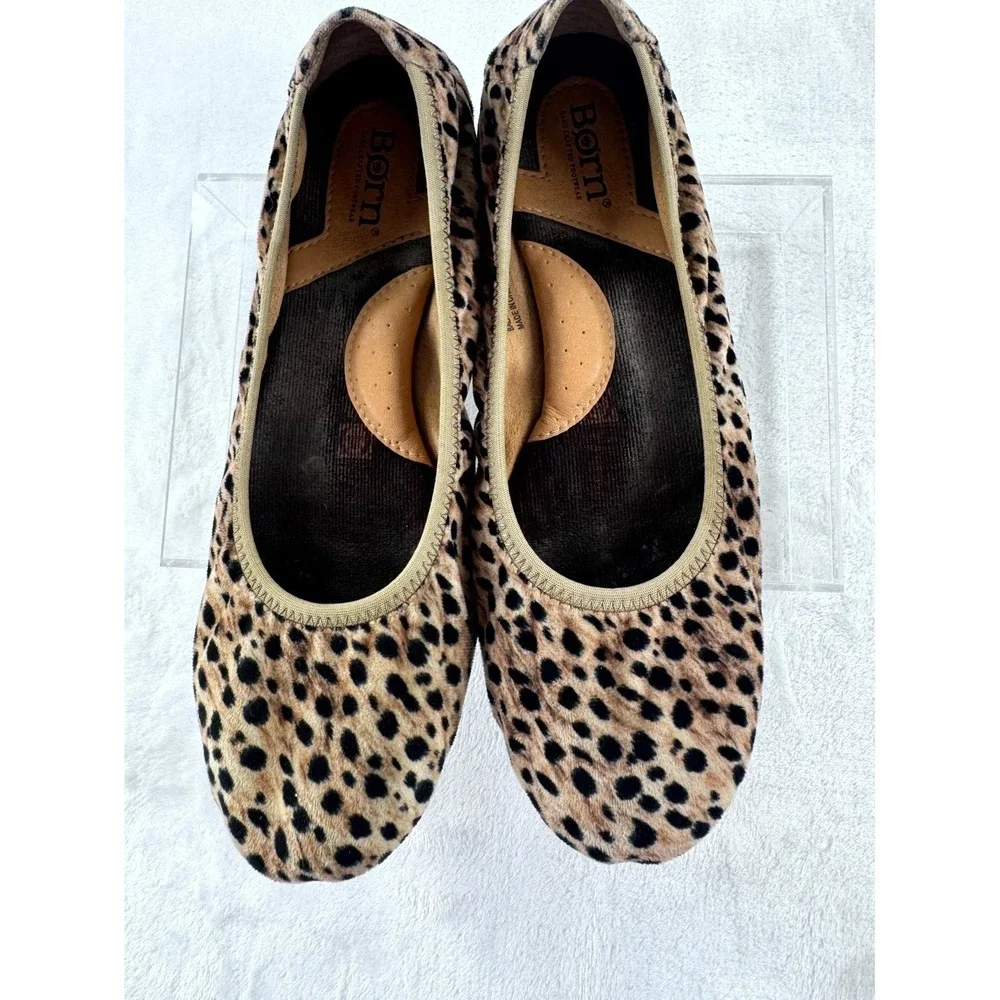 BORN Julianne Flats Shoes Women's 9.5M Brown Black Leopard Print Slip-On Low Top